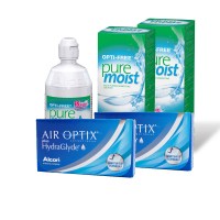 Air Optix Hydraglyde (Cx 6) x2 + Opti-free Pure Moist 300ml x2 + 60ml